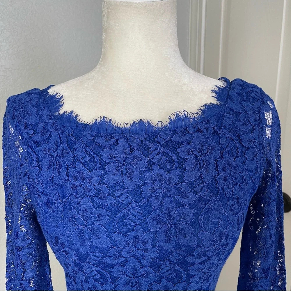Diane Von Furstenberg DVF Zarita Lace Sheath Dress Cobalt Blue Size 2 - Picture 6 of 9